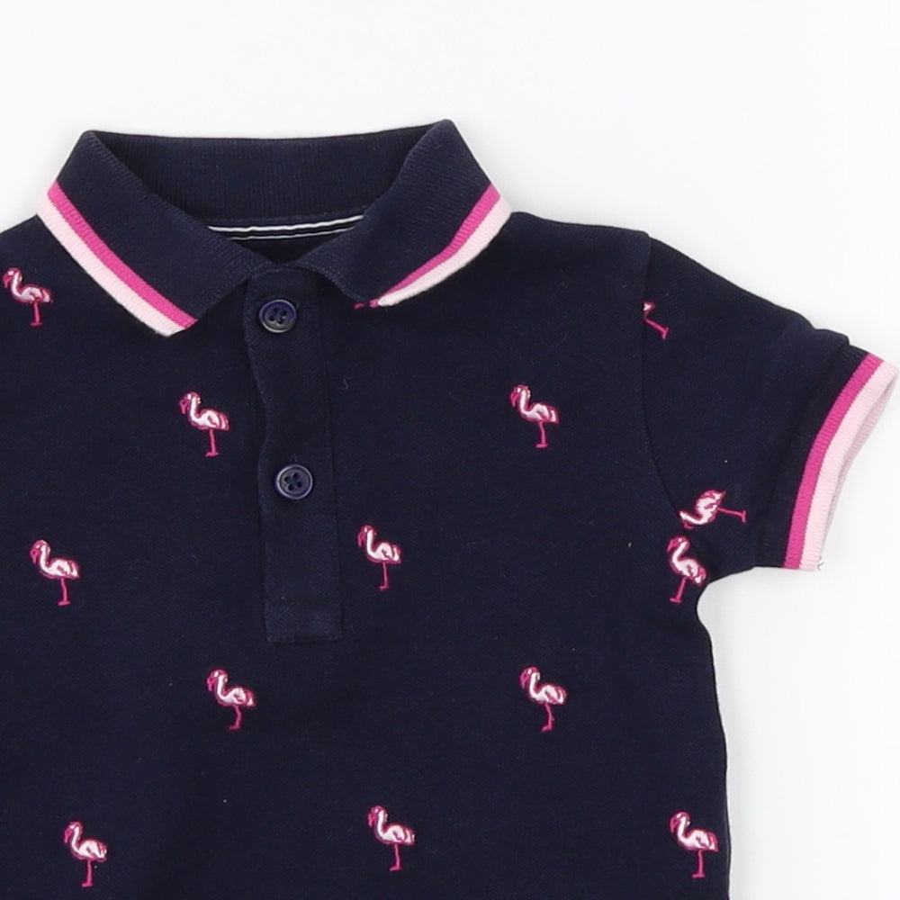 NEXT Boys Blue   Basic Polo Size 3-6 Months  - Flamingo print