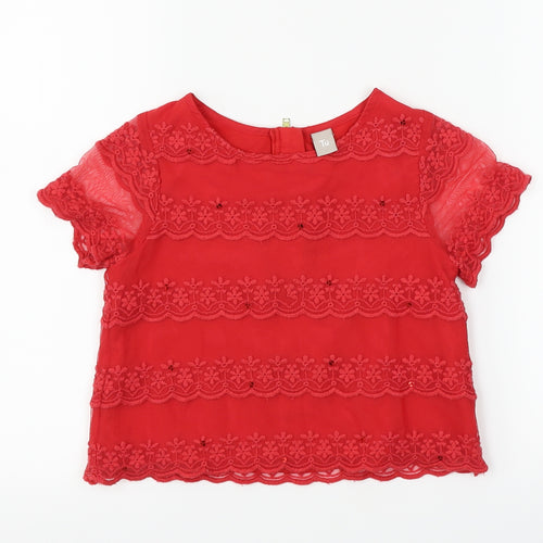 TU Girls Red Striped  Basic T-Shirt Size 7 Years