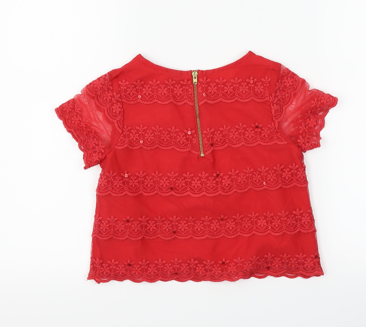TU Girls Red Striped  Basic T-Shirt Size 7 Years