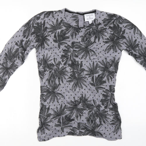 Antoni & Alison  Womens Grey Floral  Basic T-Shirt Size M