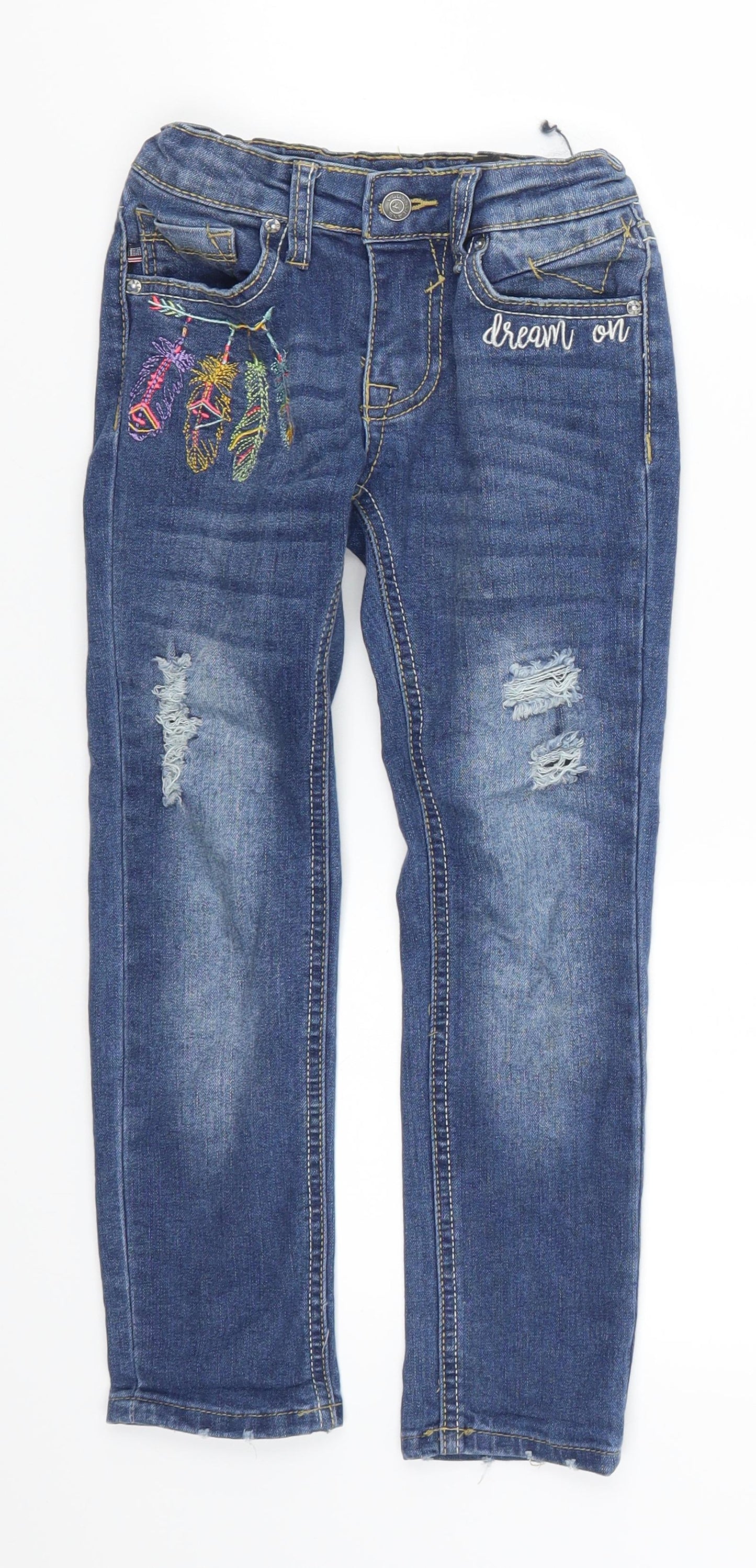 VIGOSS Girls Blue  Denim Skinny Jeans Size 6 Years - Feather Print