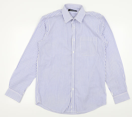 Goodsouls Mens White Striped   Dress Shirt Size 15