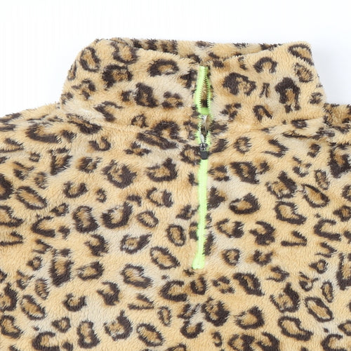 RBX Girls Brown Animal Print  Pullover Jumper Size L  - yellow edging sleeves an zip