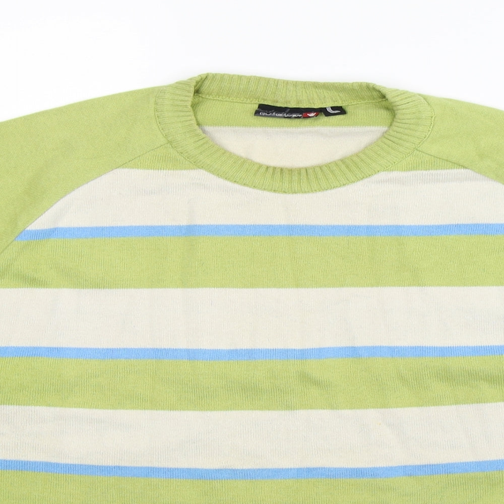 Quiksilver Mens Green Striped Knit Pullover Jumper Size L