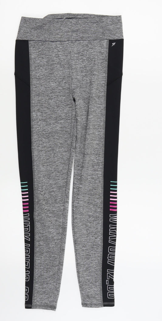 WORKOUT Womens Grey   Compression Leggings Size 10 L25 in
