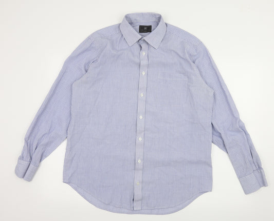 Marks and Spencer Mens Blue Striped   Dress Shirt Size 16