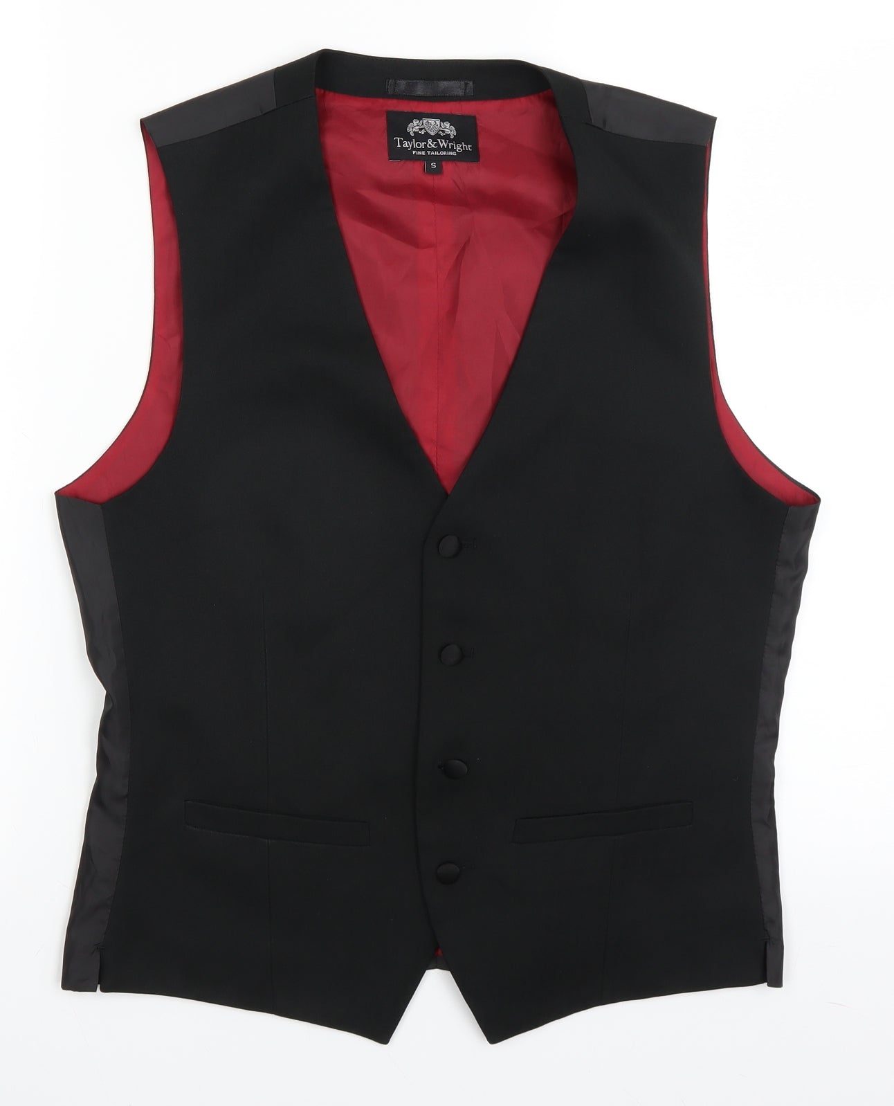 Taylor & Wright Mens Black Suit Waistcoat Size S - red lining – Preworn Ltd