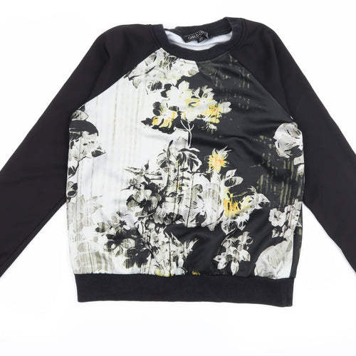 Girls On Film Womens Black Floral Jersey Pullover Sweatshirt Size 8