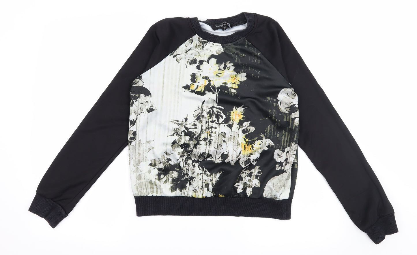 Girls On Film Womens Black Floral Jersey Pullover Sweatshirt Size 8