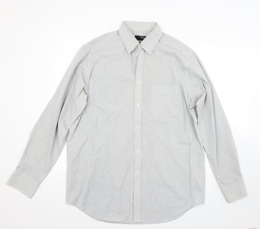 Thomas Nash Mens Grey Striped   Dress Shirt Size 16