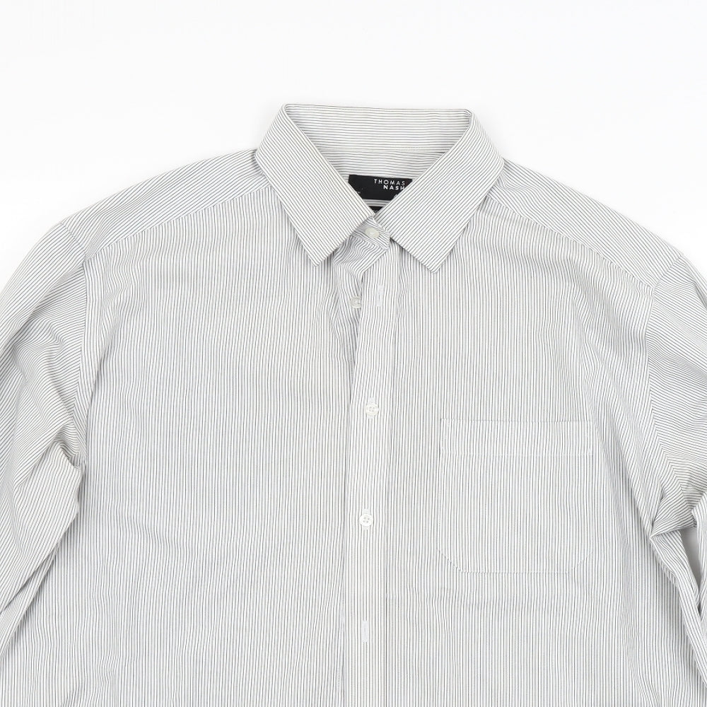 Thomas Nash Mens Grey Striped   Dress Shirt Size 16