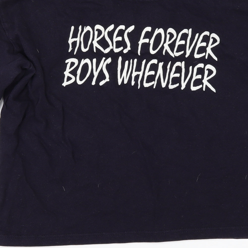 Front Row Womens Blue   Basic Polo Size M  - HORSES FOREVER BOYS WHATEVER