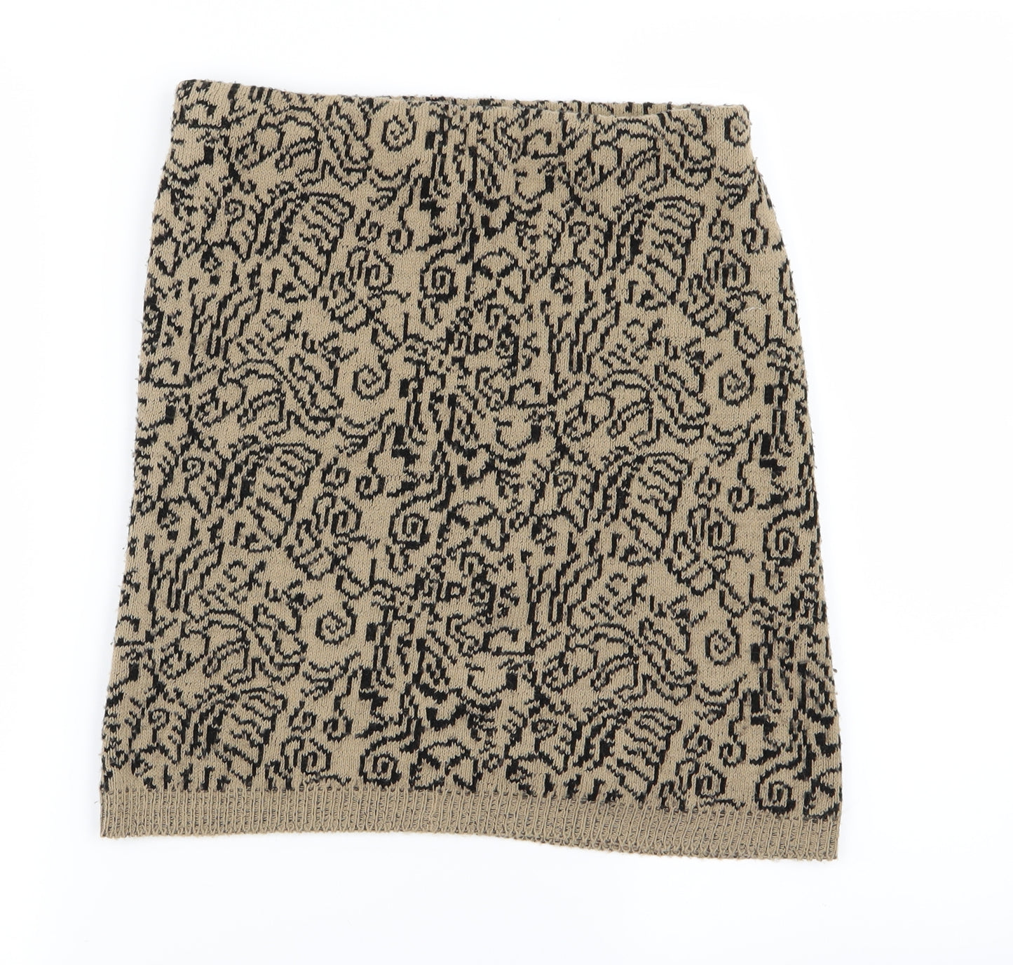 Preworn Womens Beige Geometric  Mini Skirt Size S  - Stretch waistband