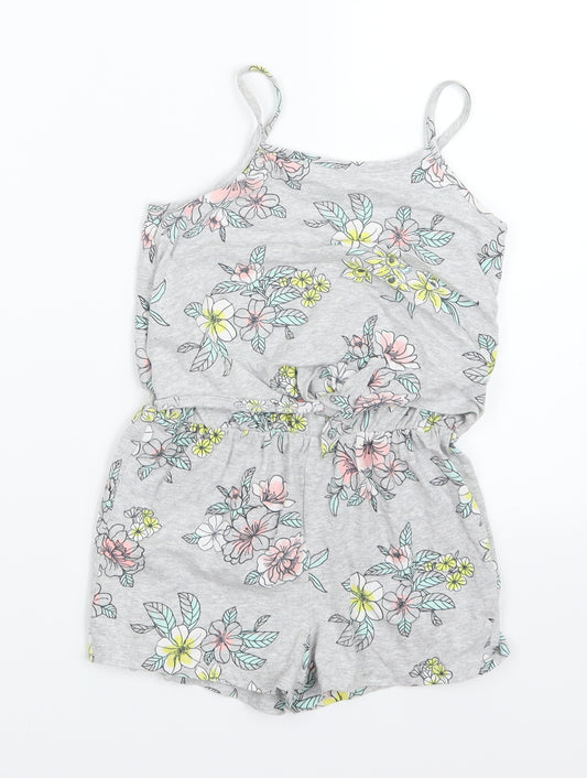 F&F Girls Grey Floral  Playsuit One-Piece Size 5-6 Years