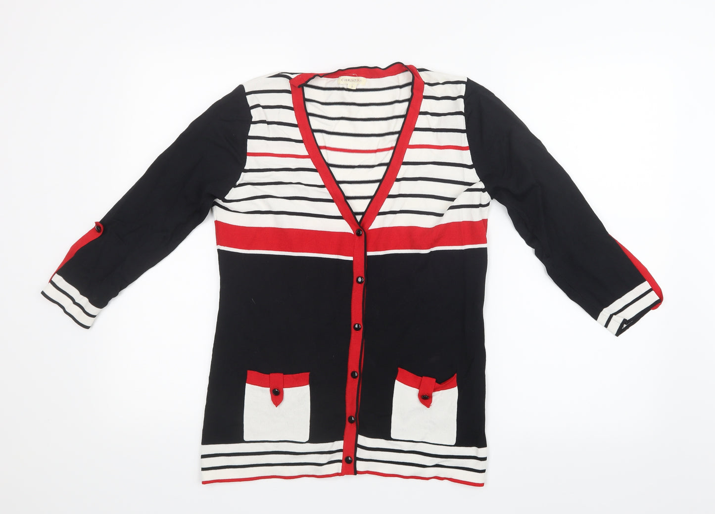 Christina Womens Black Striped Knit Cardigan Jumper Size S