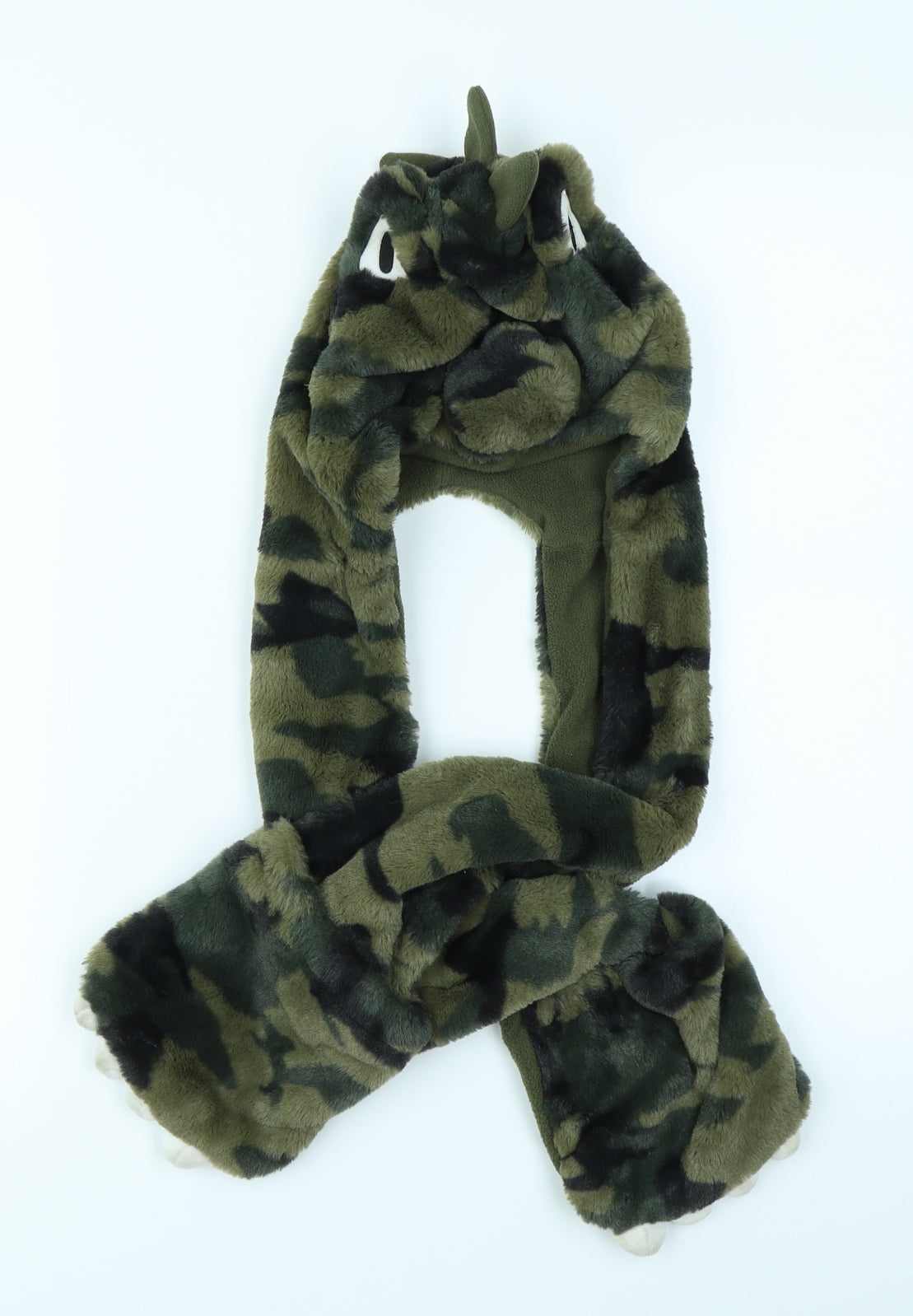 George Boys Green Camouflage  Hood Scarf One Size  - Dinosaur