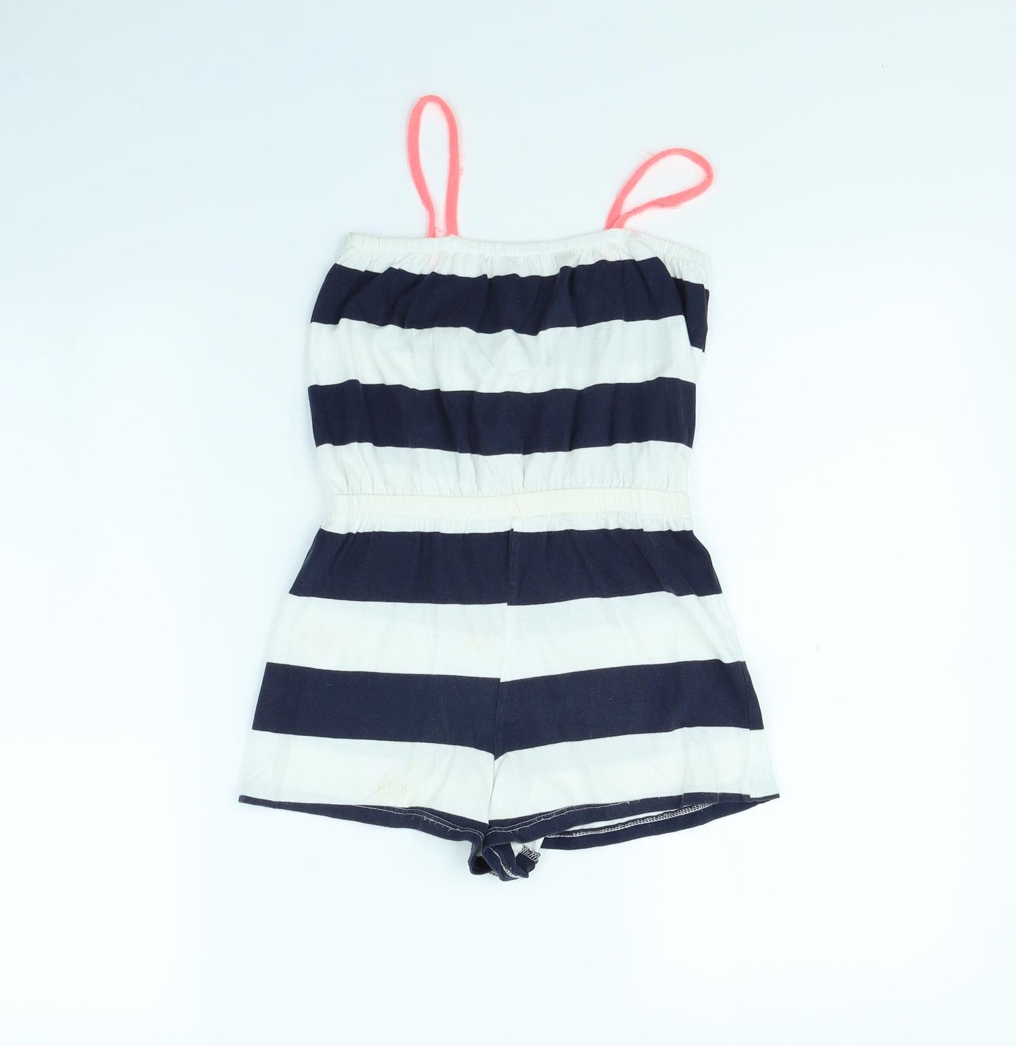 Miss Evie  Girls White Striped  Playsuit One-Piece Size 7 Years