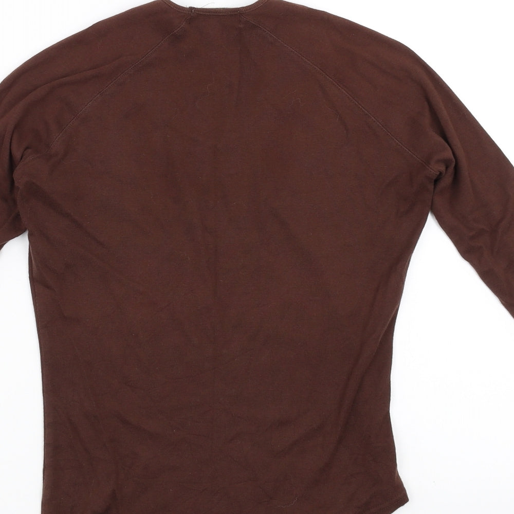 NICOLE FARHI Womens Brown   Basic T-Shirt Size S  - Asymmetric Hem