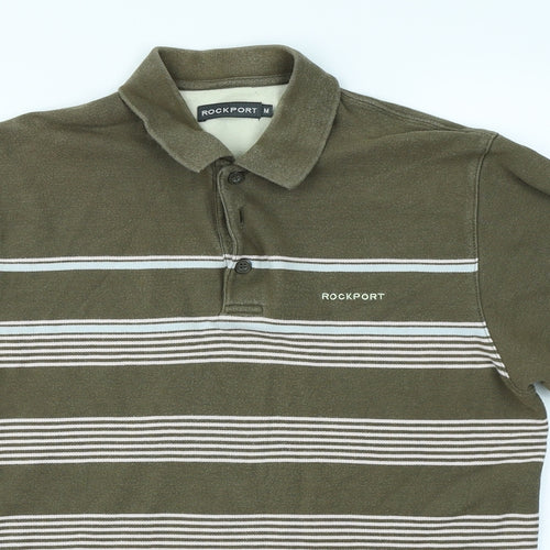 Rockport Mens Green Striped   Polo Size M