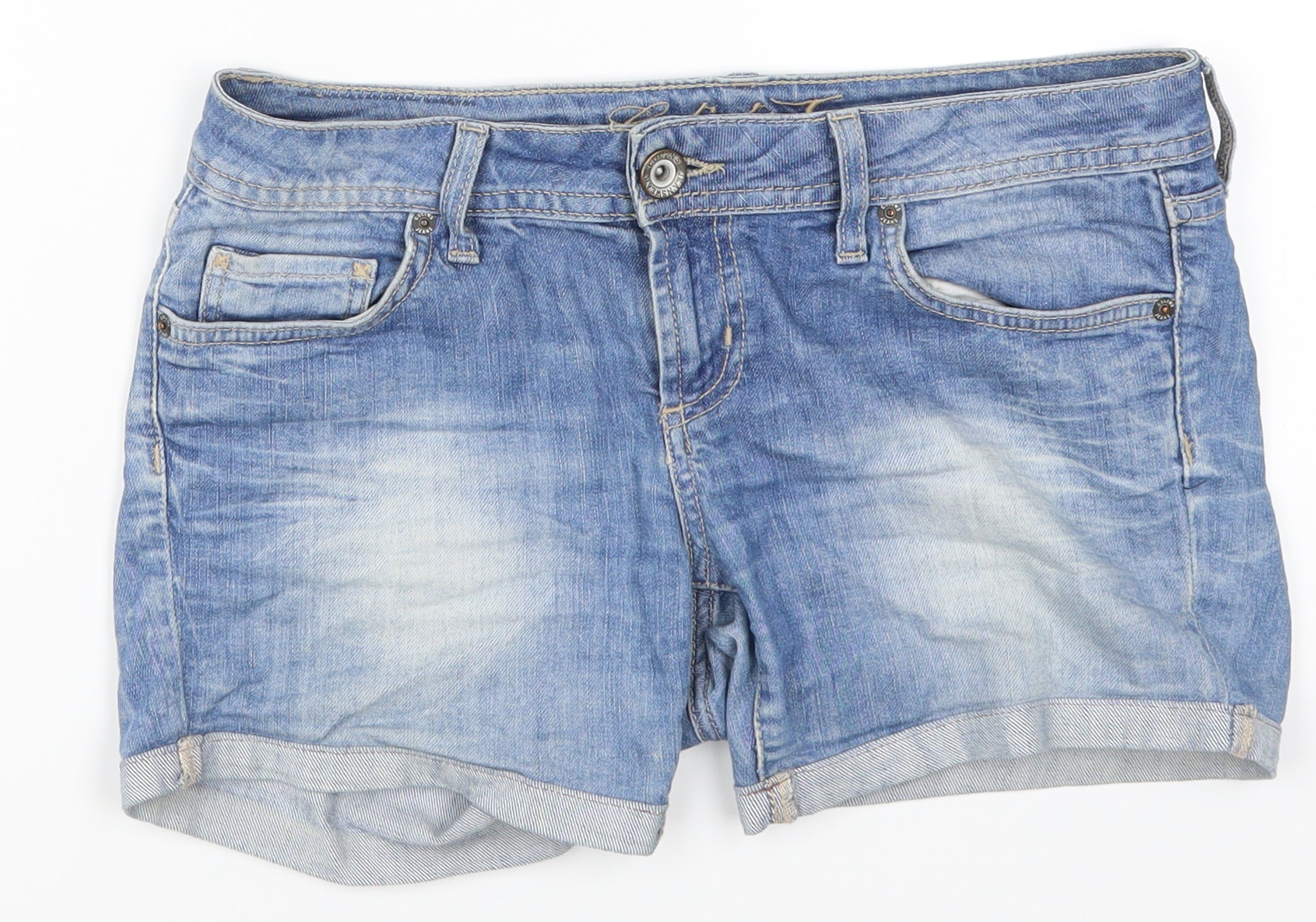 Buy Women Stretchable Denim Hot Pants (Shorts) - MID Rise - Dark Blue/Mid  Blue Color - Waist Size to fit 26