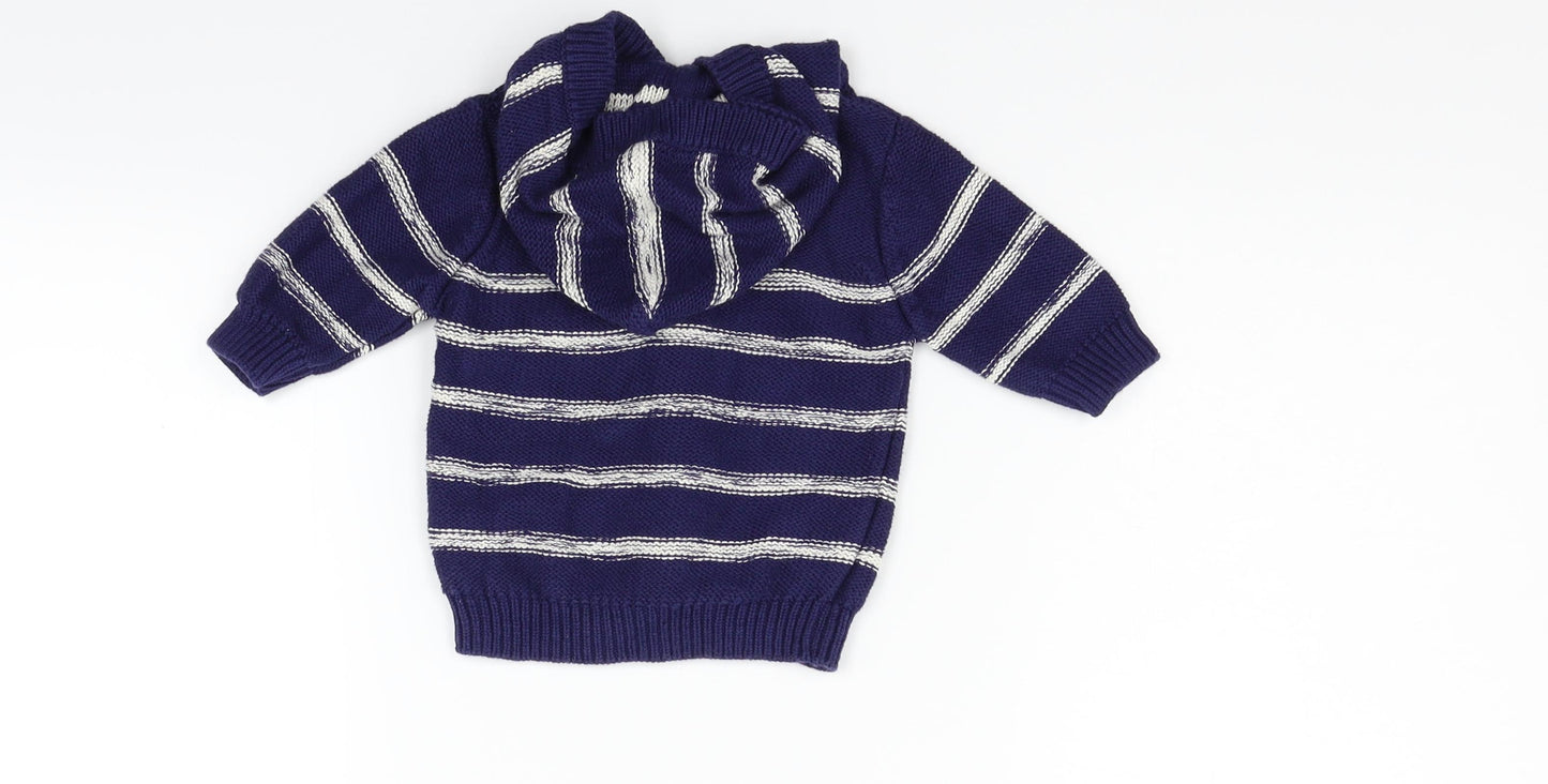 NEXT Boys Blue Striped  Cardigan Jumper Size 0-3 Months