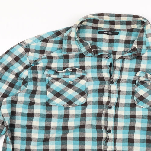 George Mens Blue Check   Button-Up Size XL