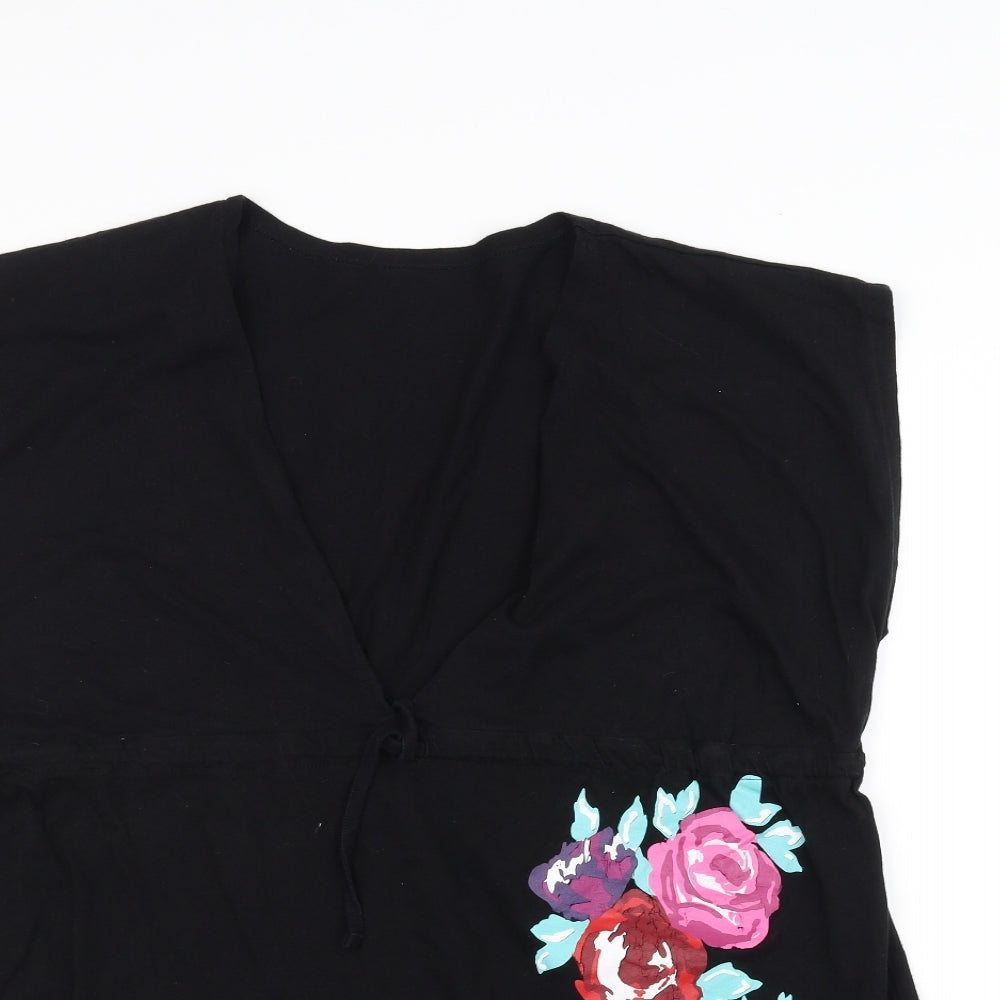 Resort Womens Black Floral  Basic T-Shirt Size 14