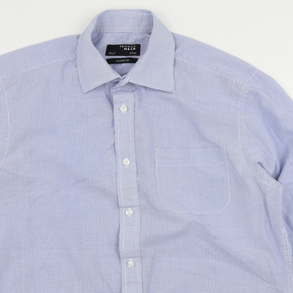 Thomas Nash Mens Blue Check   Dress Shirt Size 14.5
