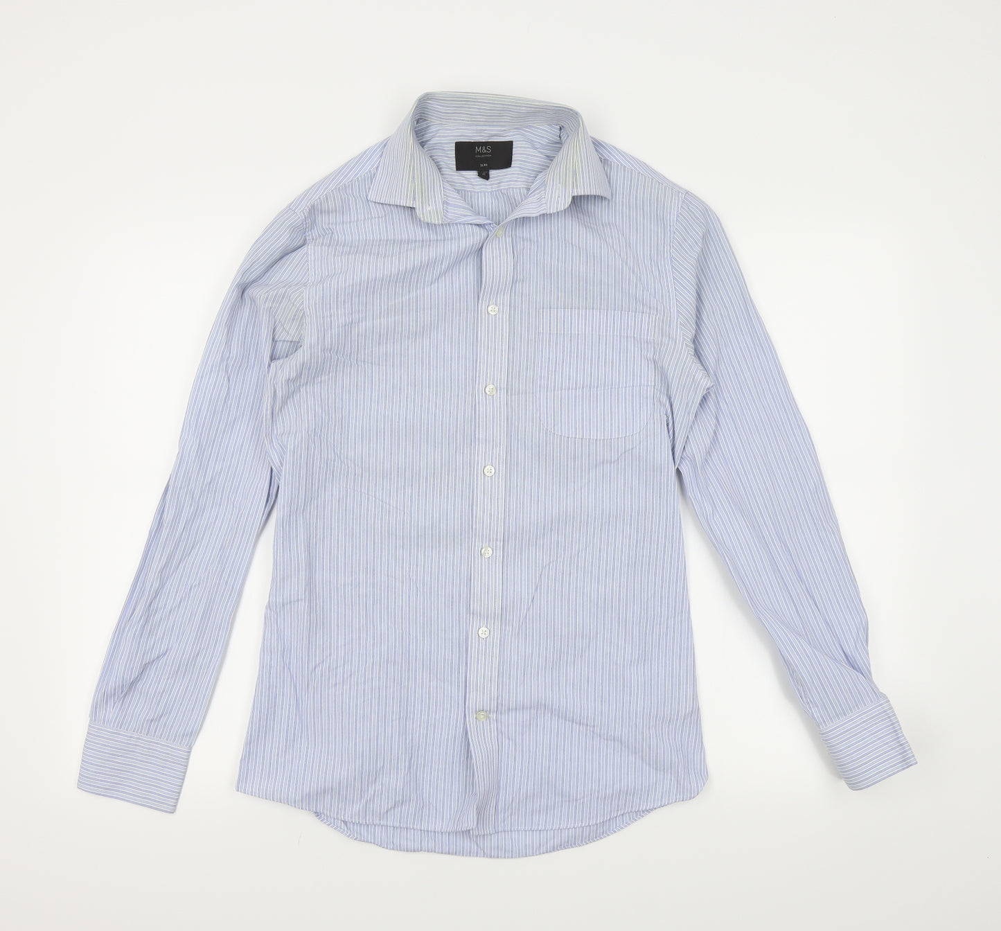 M&S Mens Blue Striped   Dress Shirt Size 14.5