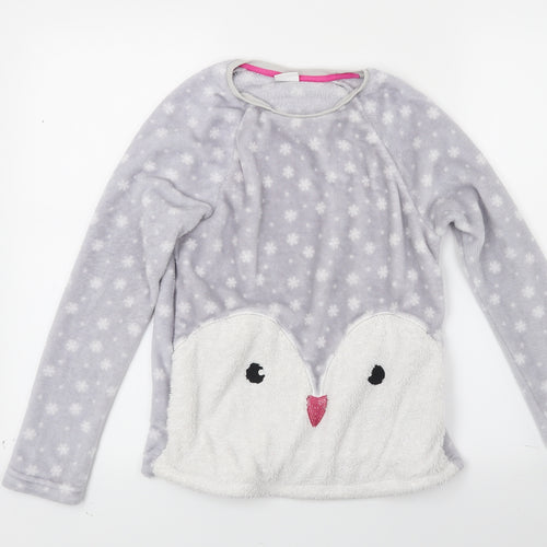 F&F Girls Grey  Fleece Top Pyjama Top Size 11-12 Years  - Owl Print