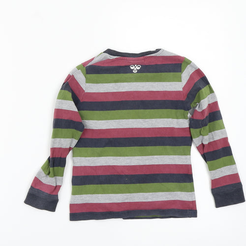 Hummel Boys Green Striped Rayon Basic T-Shirt Size 5 Years