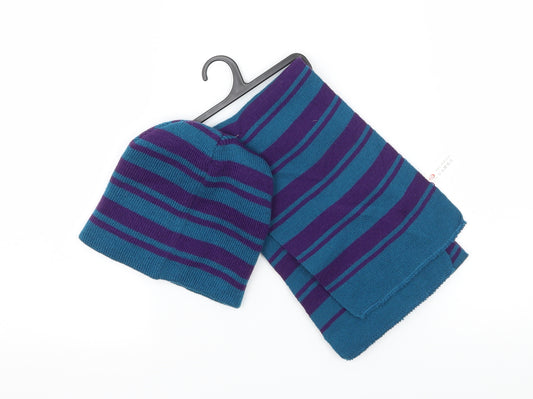 PMS Boys Blue Striped Knit Rectangle Scarf Scarf One Size