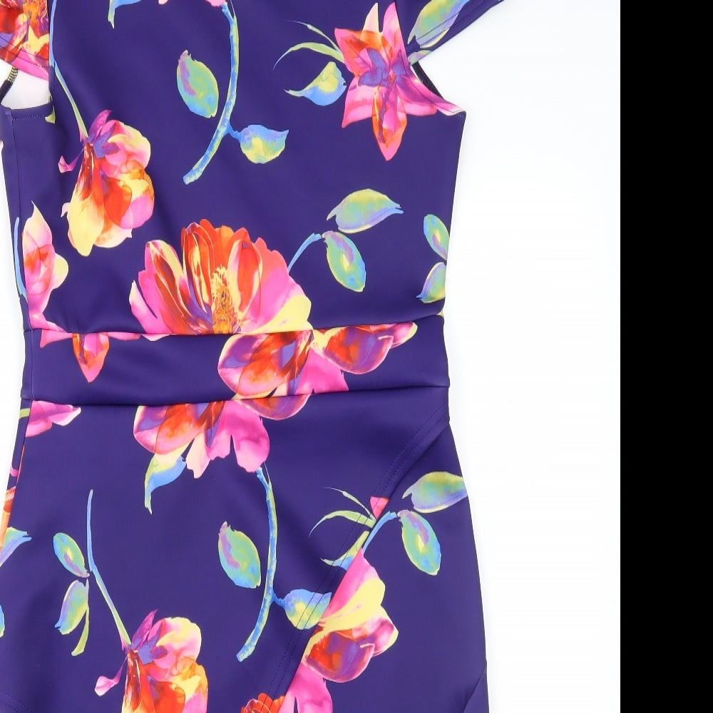 Evita Womens Purple Floral  A-Line  Size 14