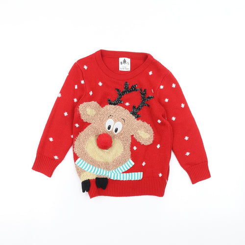 George Girls Red   Pullover Jumper Size 3-4 Years  - Christmas Jumper