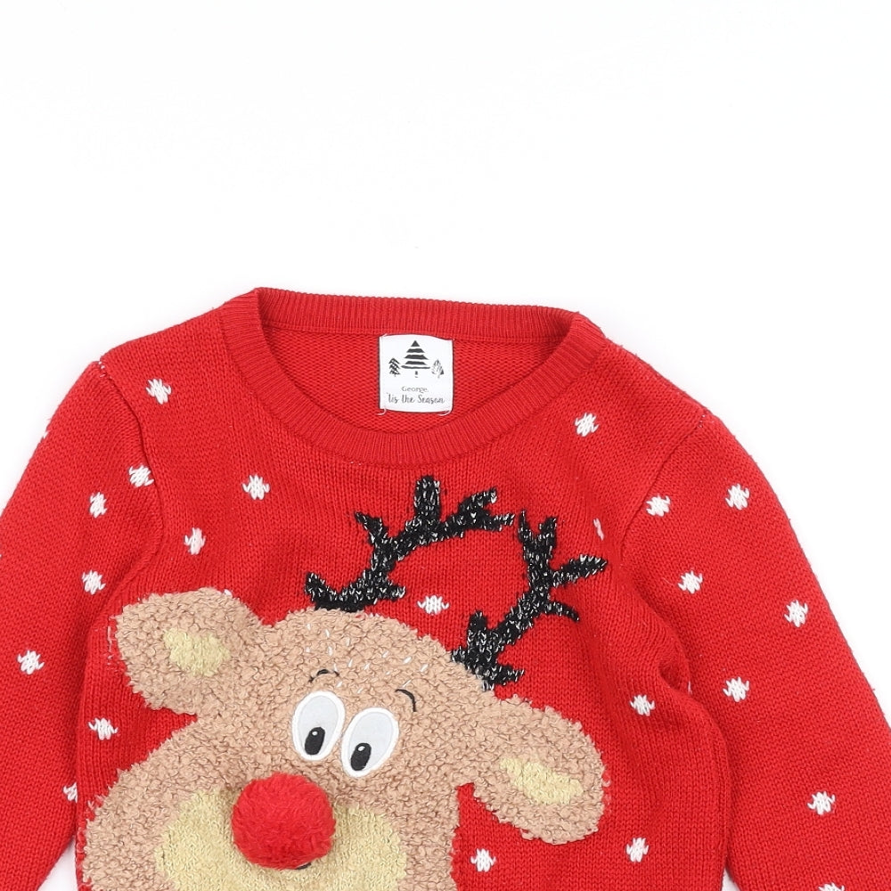 George Girls Red   Pullover Jumper Size 3-4 Years  - Christmas Jumper