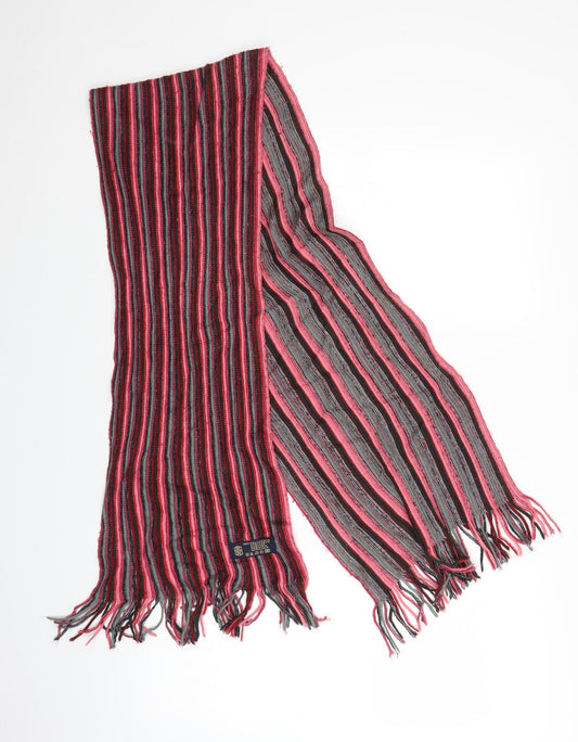 Preworn Unisex Red Striped Knit Scarf  One Size