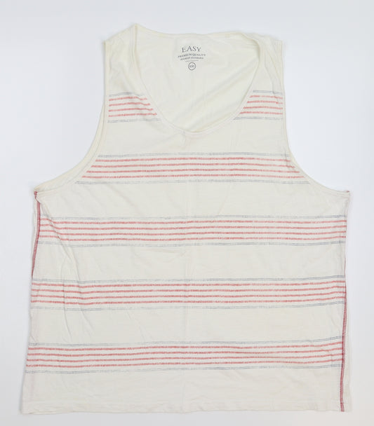 Easy Mens White Striped  Basic Tank Size 2XL