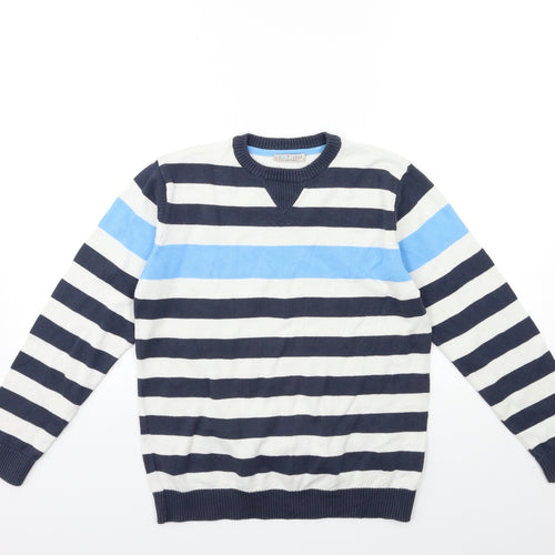 Marks and Spencer Boys White Striped Knit Pullover Jumper Size 11-12 Years