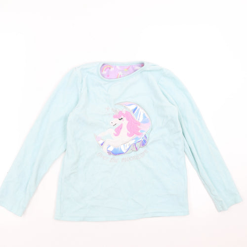 Primark Girls Green Solid Fleece Top Pyjama Top Size 9-10 Years  - unicorn