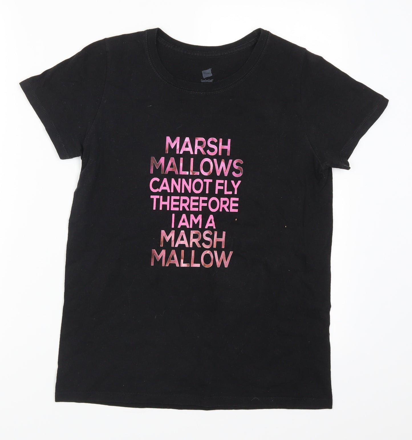 Hanes Womens Black   Basic T-Shirt Size S  - Marshmallows Can Not Fly Therefore I am a Marshmallow