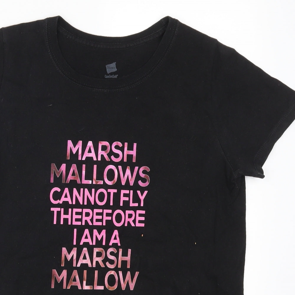 Hanes Womens Black   Basic T-Shirt Size S  - Marshmallows Can Not Fly Therefore I am a Marshmallow