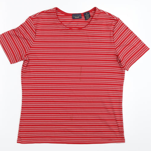 Laura Scott Womens Red Striped  Basic T-Shirt Size S
