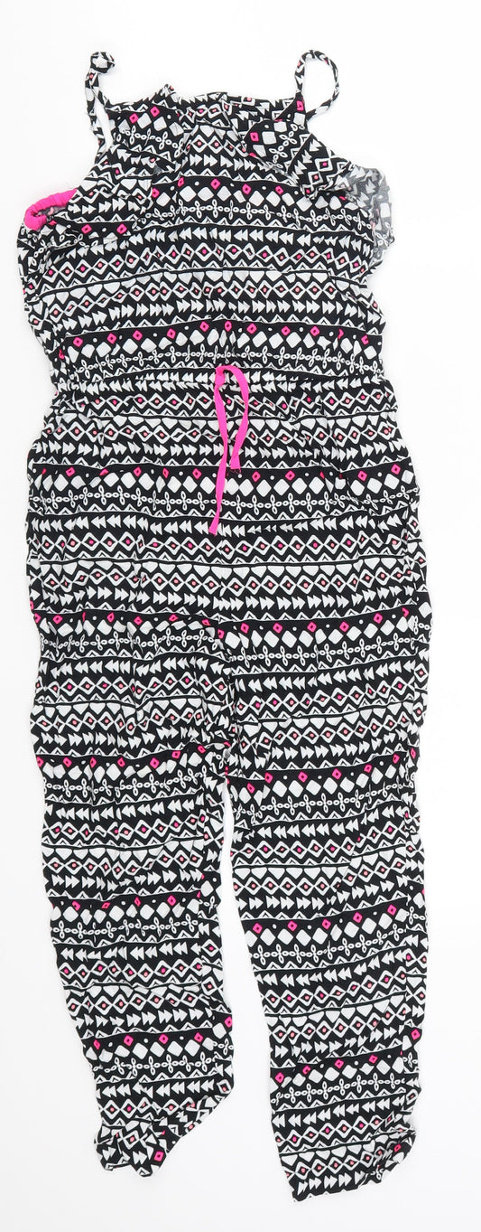 Matalan Girls Black Geometric  Jumpsuit One-Piece Size 8 Years  - Pink