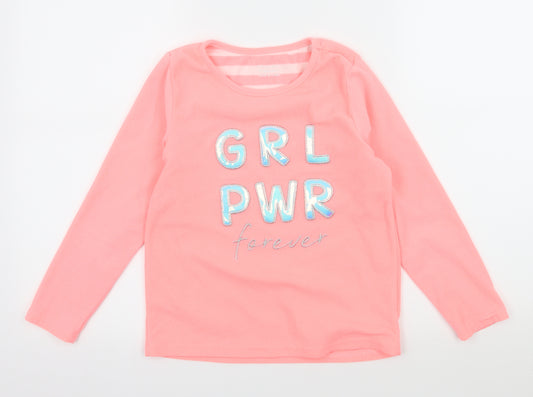 Primark Girls Pink Geometric Fleece Top Pyjama Top Size 9-10 Years  - Girl Power