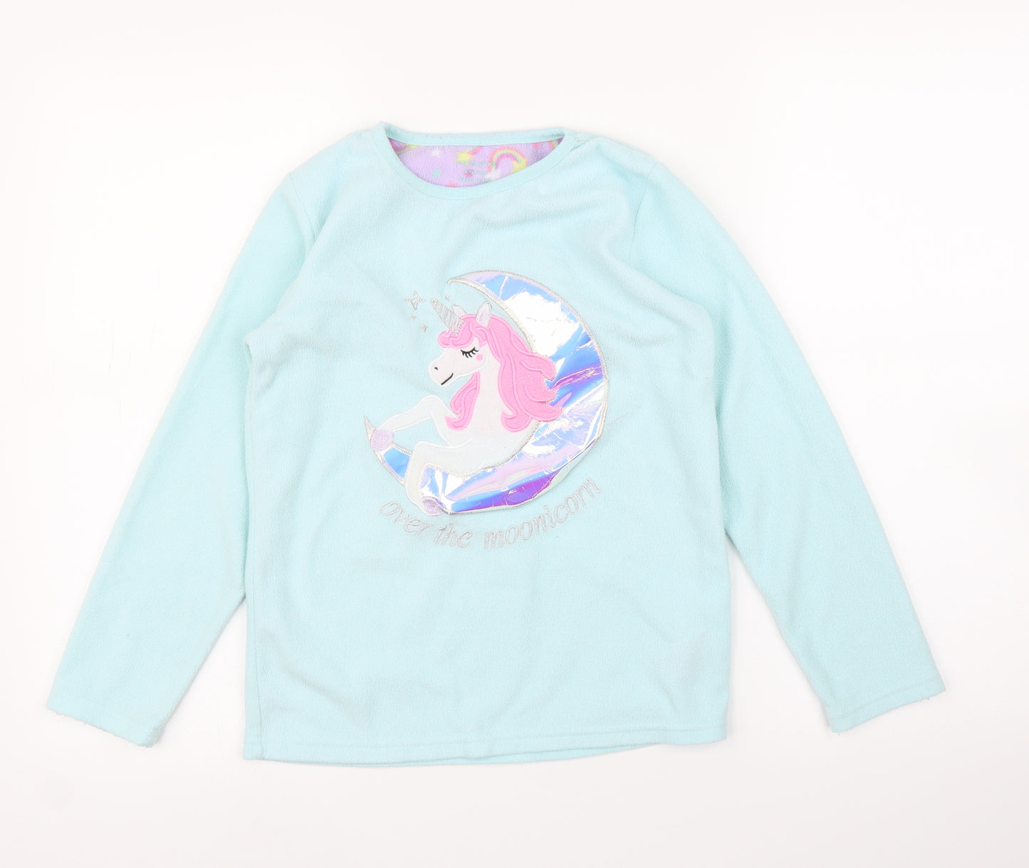 Primark Girls Blue  Fleece Top Pyjama Top Size 10-11 Years  - Unicorn