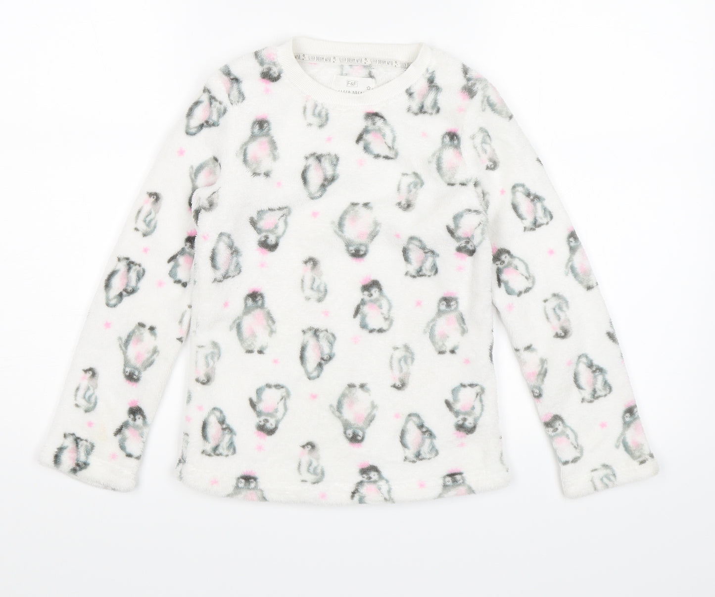 F&F Girls White Solid  Top Pyjama Top Size 8-9 Years  - Penguins