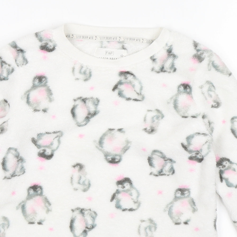 F&F Girls White Solid  Top Pyjama Top Size 8-9 Years  - Penguins