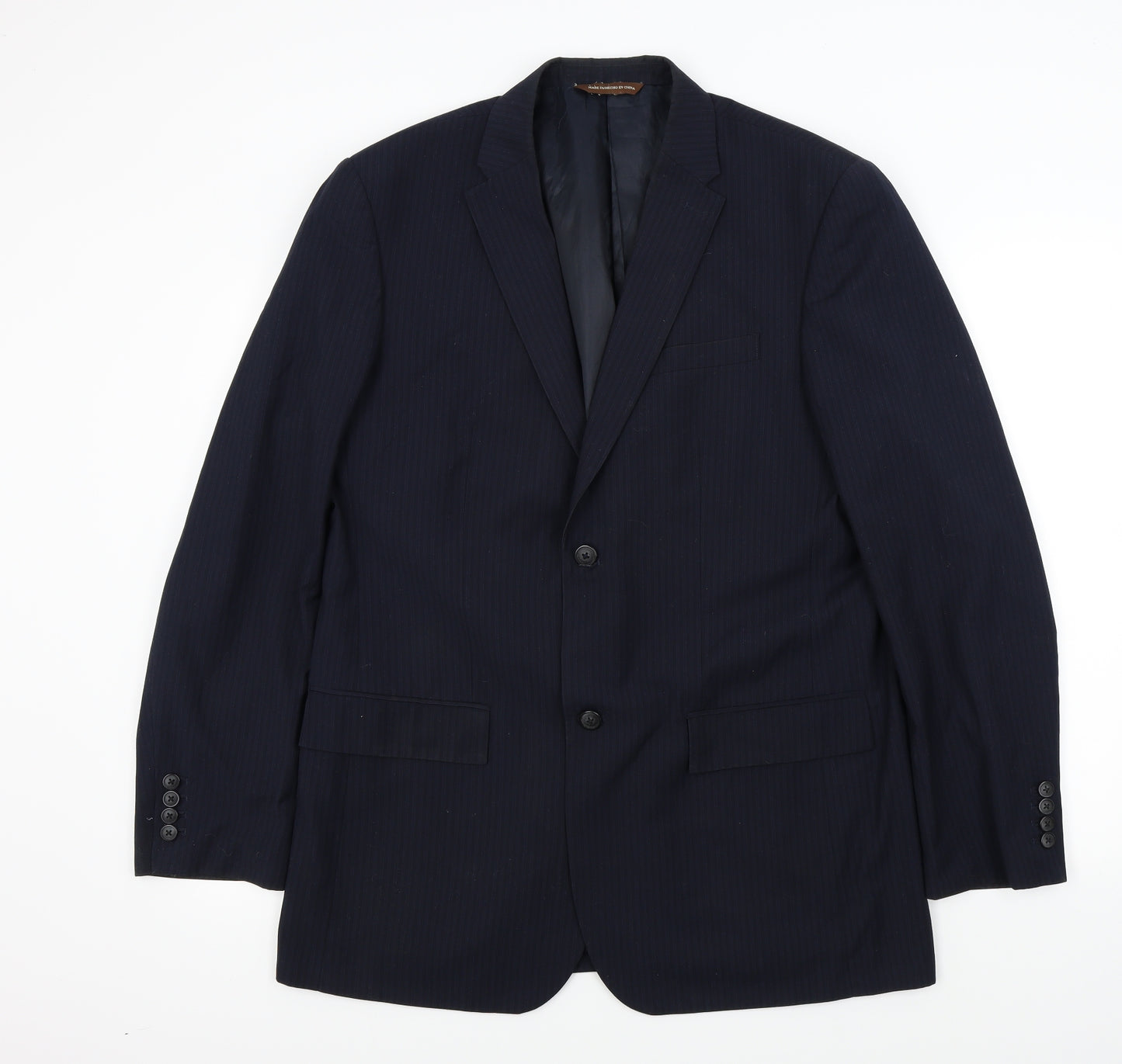 Perry Ellis Mens Blue Striped  Jacket Suit Jacket Size L