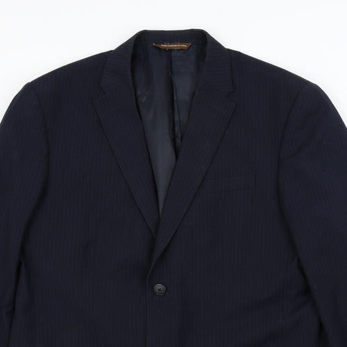 Perry Ellis Mens Blue Striped  Jacket Suit Jacket Size L