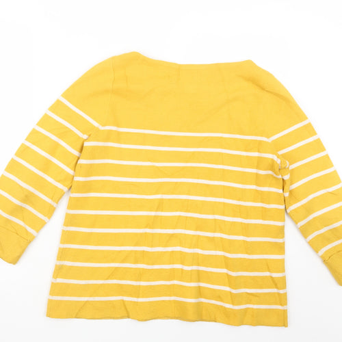Adrienne Vittadini Womens Yellow Striped  Pullover Jumper Size M
